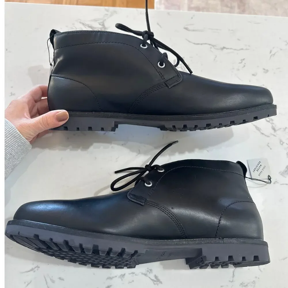 Cole Haan Men's Black Midland Leather Lace-Up Lug Sole Chukka Boots,Size 9.5,NWT